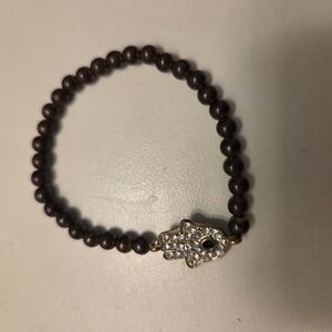 Brown Beaded Bracelet with Hamsa Charm